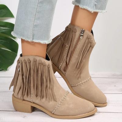 Designer Damen Schuhe Retro Quasten Damenstiefel Klassische Spitzzehen Chelsea Boots Bequeme Mittelabsatz Plateau Stiefel