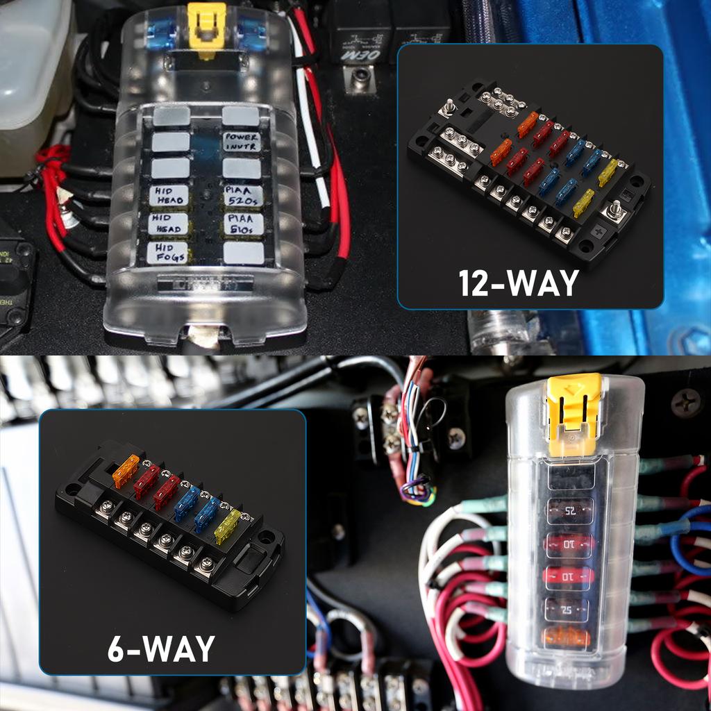 6/12 Way Blade Fuse Box Holder With LED Indicator Waterproof 12-36V Power Distribution Panel For Car Boat Auto Marine RV Camper