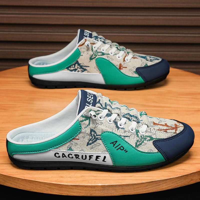 Pánské letní protiskluzové vulkanizované boty, módní poloviční pantofle, síťované látkové boty pro muže, ležérní boty, pohodlné, ploché boty