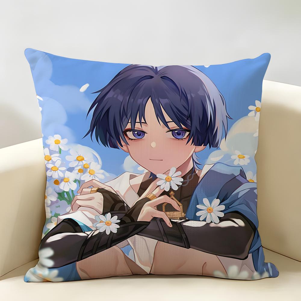 Wanderer Genshin Impact Cushion Cover Natural Linen Organic Fabric DoubleSided Printing Room Sofa Decor Pillow Case
