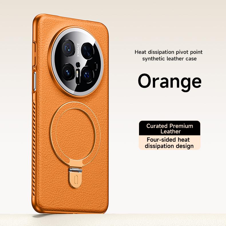 

Теплоотвод Вращающаяся на 360 градусов Металлическая Подставка Чехол для Huawei Mate 60 70 Pro+ Plus Чехол из Веганской Кожи Экологичная Накладка Huawei Mate 60 Pro+ оранжевый