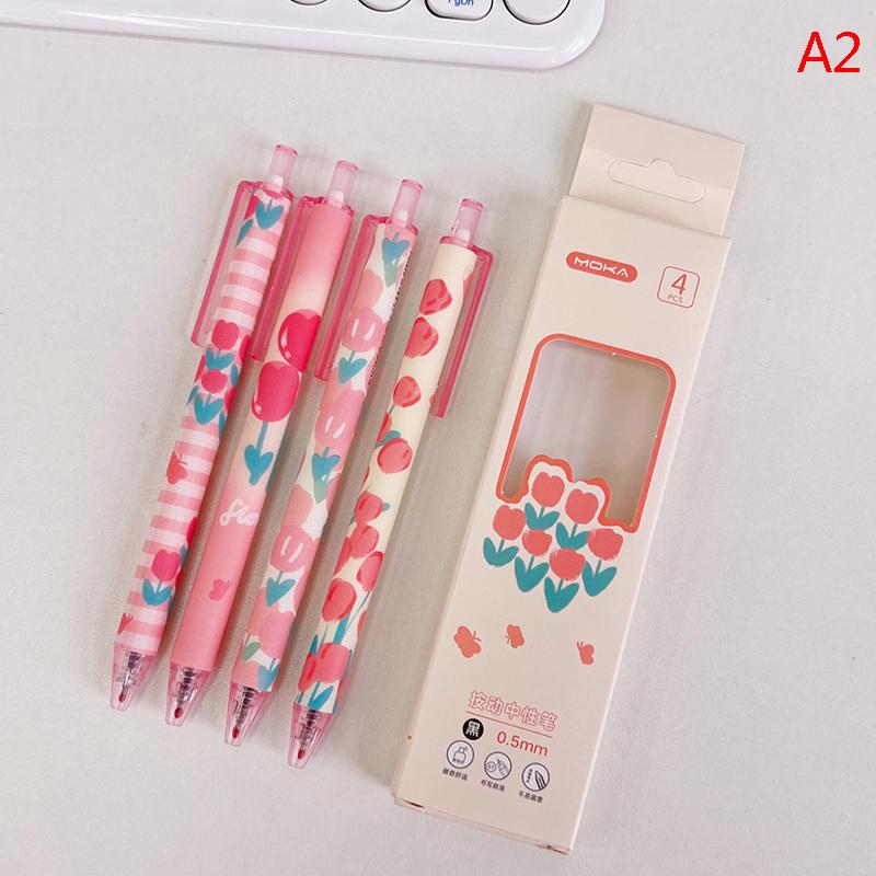 4Pcs Gel Pen Simple Candy Color Retractable 0.5Mm Black Ink Signature Pen Student Stationery Press Pen School Office Stationery Supplies A2