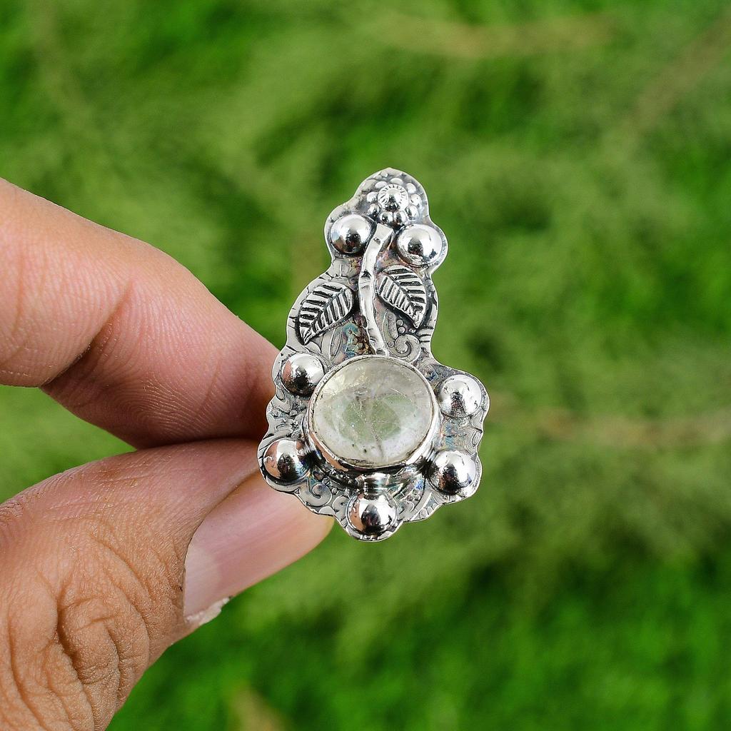 Round Moonstone Stone Bezel Flower Sister New Solitaire Ring 925 Sterling Silver