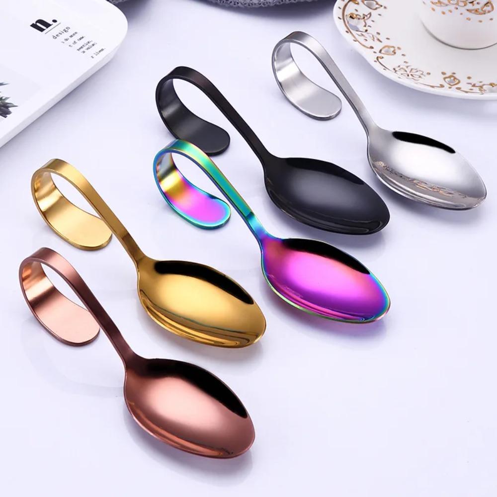 

Stainless Steel Arc Soup Spoon Comfortable Grip Serving Spoons Cutlery Dessert Spoons Hotel M-Silver