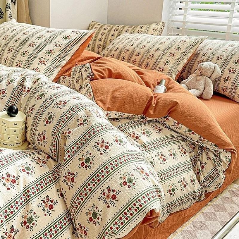 

Light Luxury Class A Maternal and Infant Grade Small Bamboo Cotton Washed Cotton Sheet 4pcs Set University Quilt Cover Single 3pcs Set 1.2 Sheet three-piece set: quilt cover 150 * 200