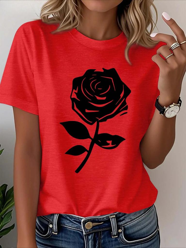 New Unisexs TShirt Black Rose Graphic Printed Casual Fashion Short Sleeve TShirt Soft Comfortable Summer Unisex Clothing