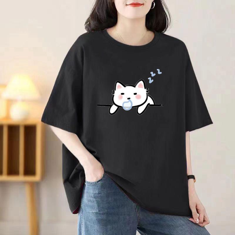 Ladies Summer Popular Short-sleeved T-shirt Cotton Breathable Loose Top Printed T-shirt Casual