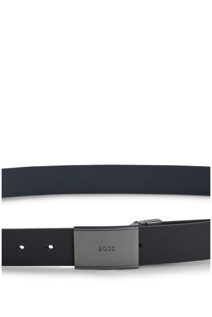 Italian Leather Gunmetal Buckle Reversible Belt for Black [BOSS] Men, ONESIZE,