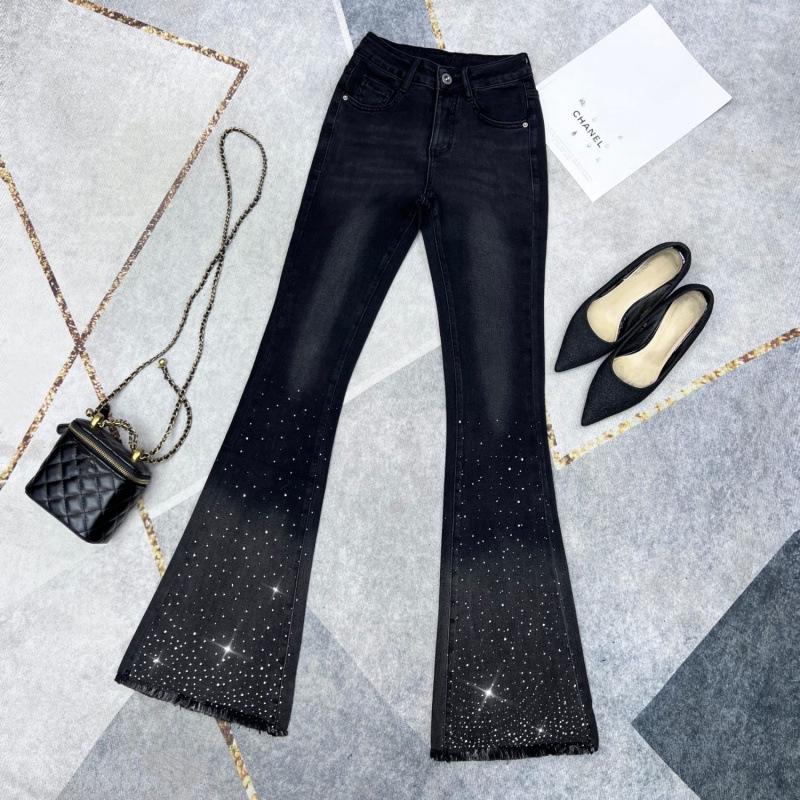 High Waist Black Micro Flare Jeans for Women - Slimming Stretch Pants with Frayed Edges