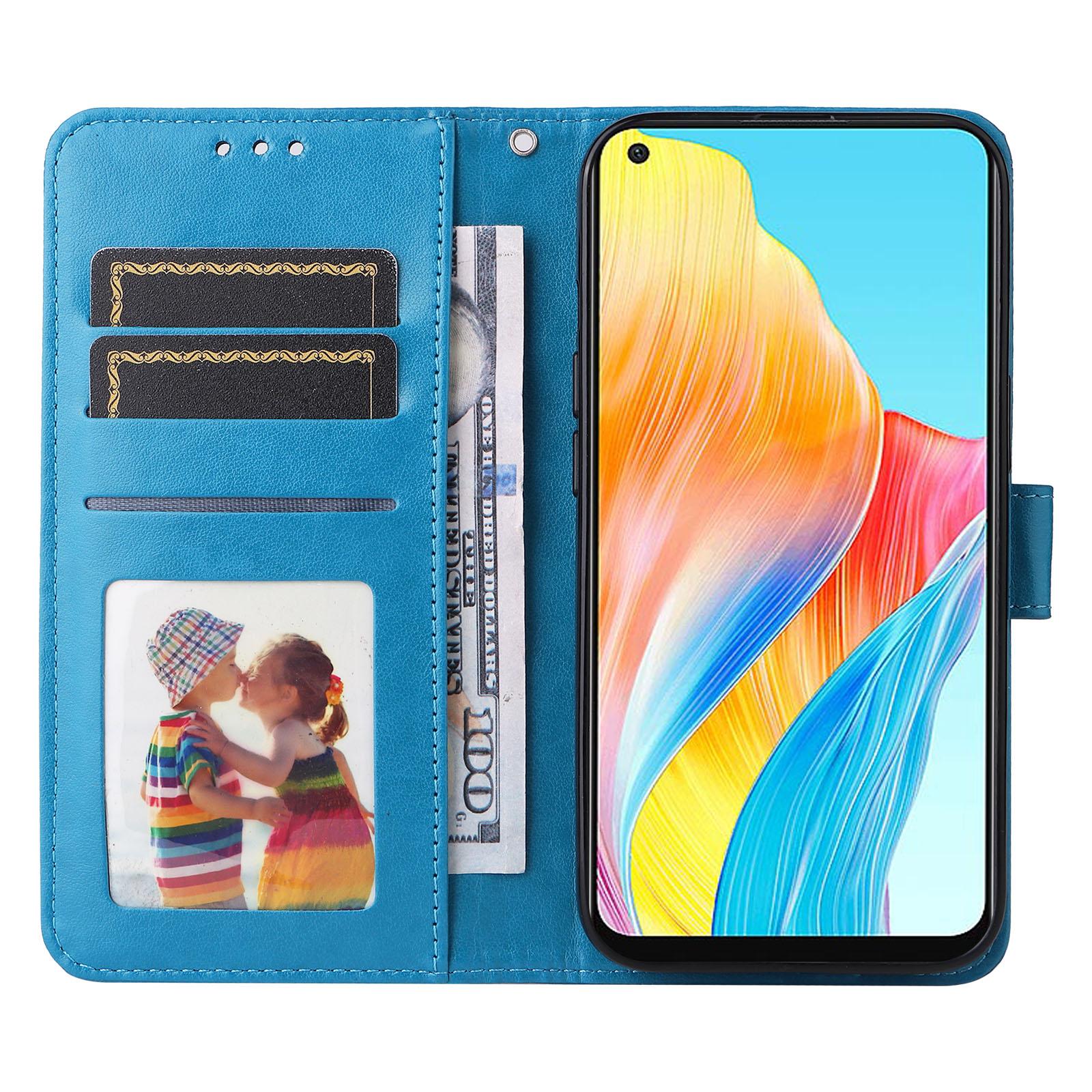 

For Oppo A78 4G Shockproof Phone Cover Sunflower Imprinted PU Leather Wallet Stand Case Blue