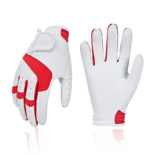 

1 пара перчаток для гольфа, дышащий эластичный материал, впитывающий пот, перчатки для гольфа с захватом, размер [Vgo...] женские и (Белый и красный, L, AL7982-FM)