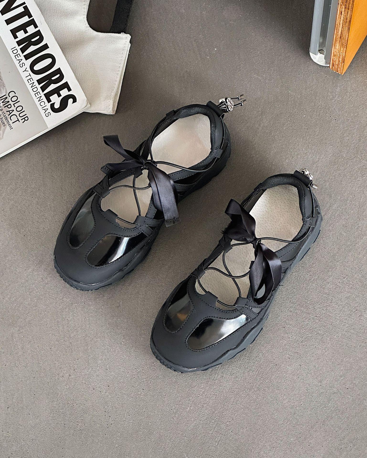 

5CM height-increasing ballet style women s summer hollow and breathable Mary Jane platform casual sports sandals 40 чорний