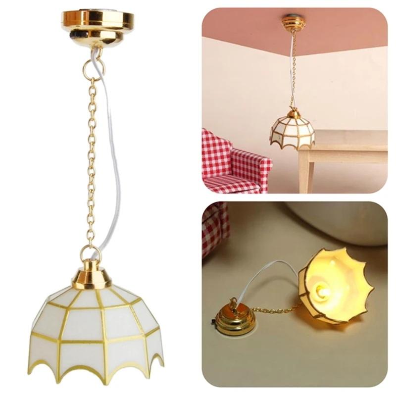 1/12 Scale Dollhouses Chandelier Vintage Gold Ceiling Light for Dollhouses Bedroom and Study Area Scene Display Furniture