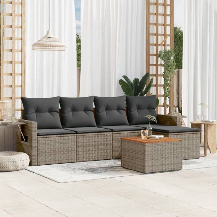 VidaXL Garden Lounge Set with Cushions 6 Pcs, Patio Sofas, Patio Furniture Set, Outdoor Furniture, Grey 3224541
