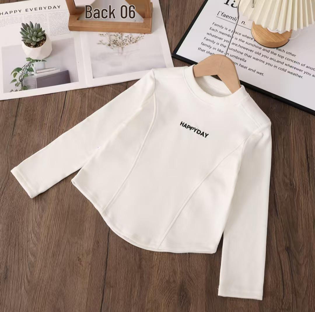 

Вышитая футболка с длинным рукавом для девочек, облегающего кроя - Универсальный повседневный топ для подростков (Осень/Весна) 150cm белый