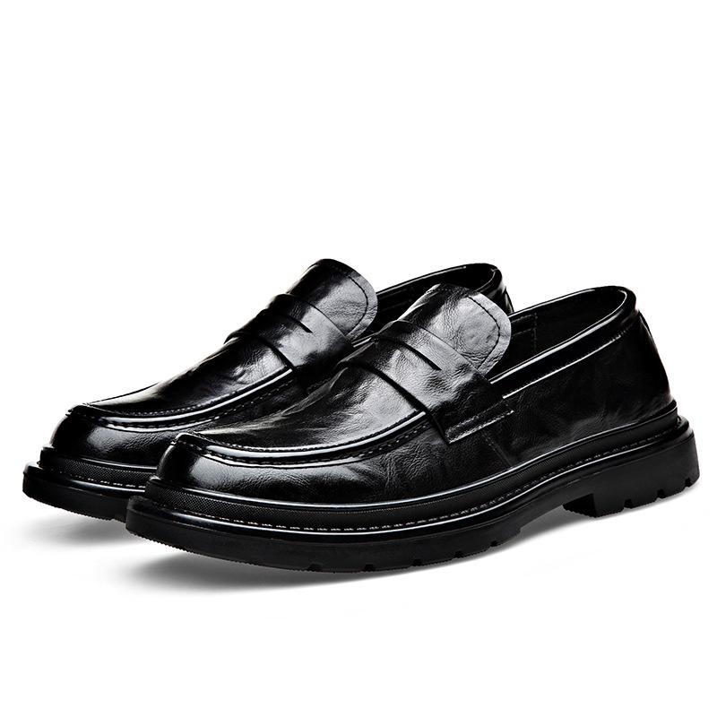

Men s Genuine Leather Slip-On Shoes - Autumn/Winter 2025, Business Casual, British Style, Soft Sole, Non-slip, Ideal for Weddings. 40 чёрный