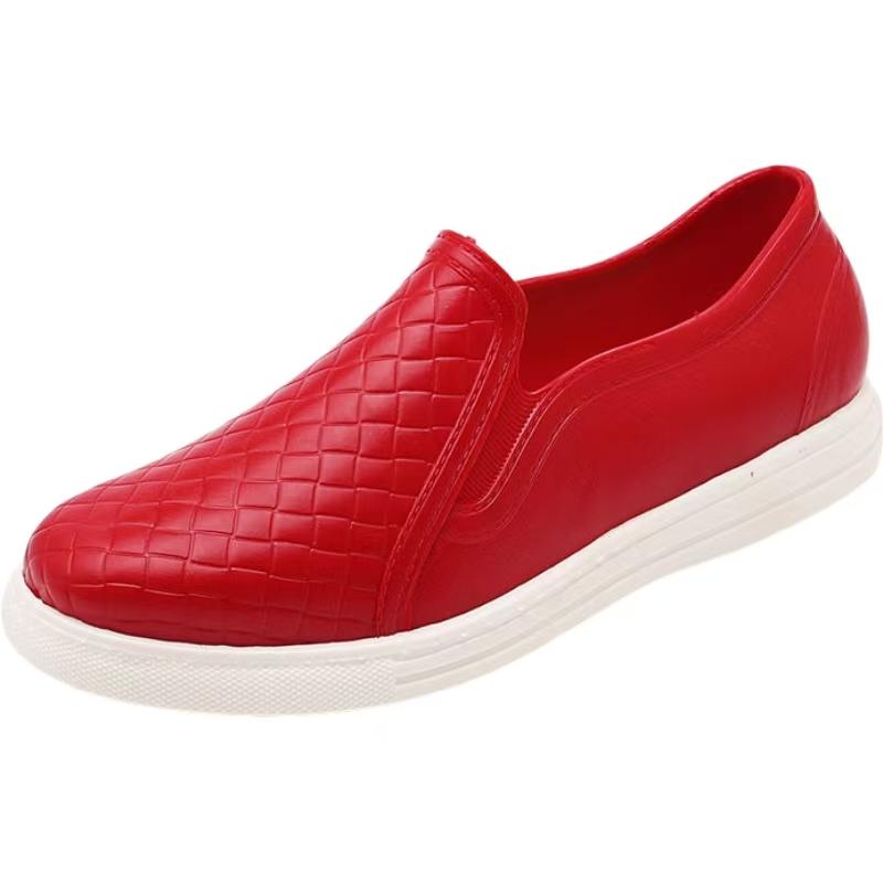 

Women s New Low Top Flat Sole Rain Shoes Soft Sole Non Slip Waterproof Round Toe Slip On Lightweight Fashion Kitchen Work Shoes 36 червоний