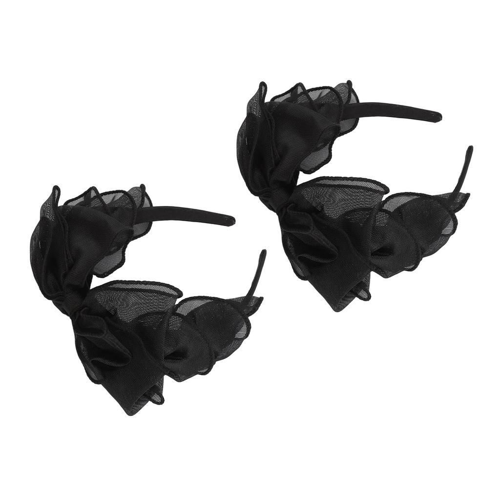 2PCS Black Mesh Bow Headband Fashionable Comfortable Princess Bow Headband for Women Bow Hairband