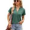 2025 Spring/Summer V-Neck Button Loose Short-Sleeve Solid Color T-shirt