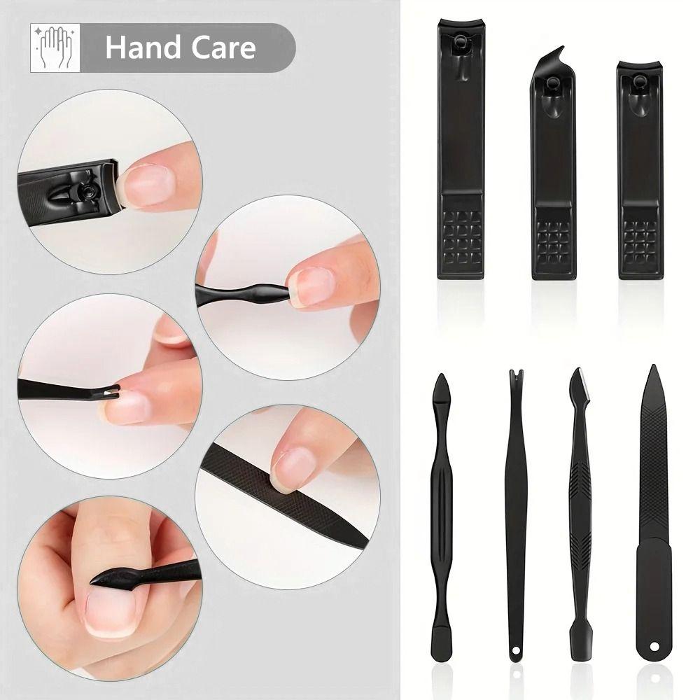 Black Nail Clipper Set Portable With Travel Box Pedicure Manicure Kit Stainless Steel Nail Care Grooming Trimmer Set