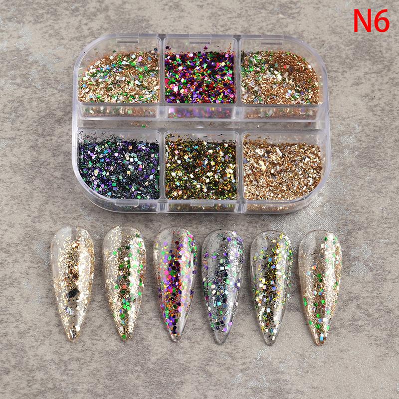 1 Box Of 6 Grids 3D Mini Round Nail Sequin Kawaii Korean Black Dot Nail Art Flake Y2K Golden Silvery Shinny Charms Accessories