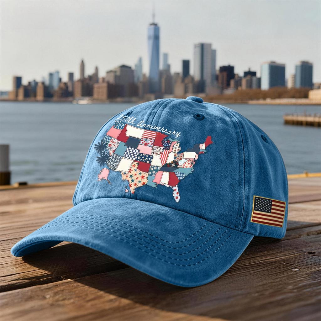 Unisex USA 250th Anniversary Printed Distressed Washed Baseball Cap | Patriotic Vintage Hat For Celebrations