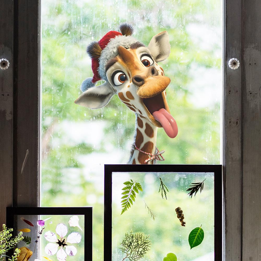 Static Cling Wall Stickers Funny Cute Giraffe for Kids Room Bedroom Home Decor