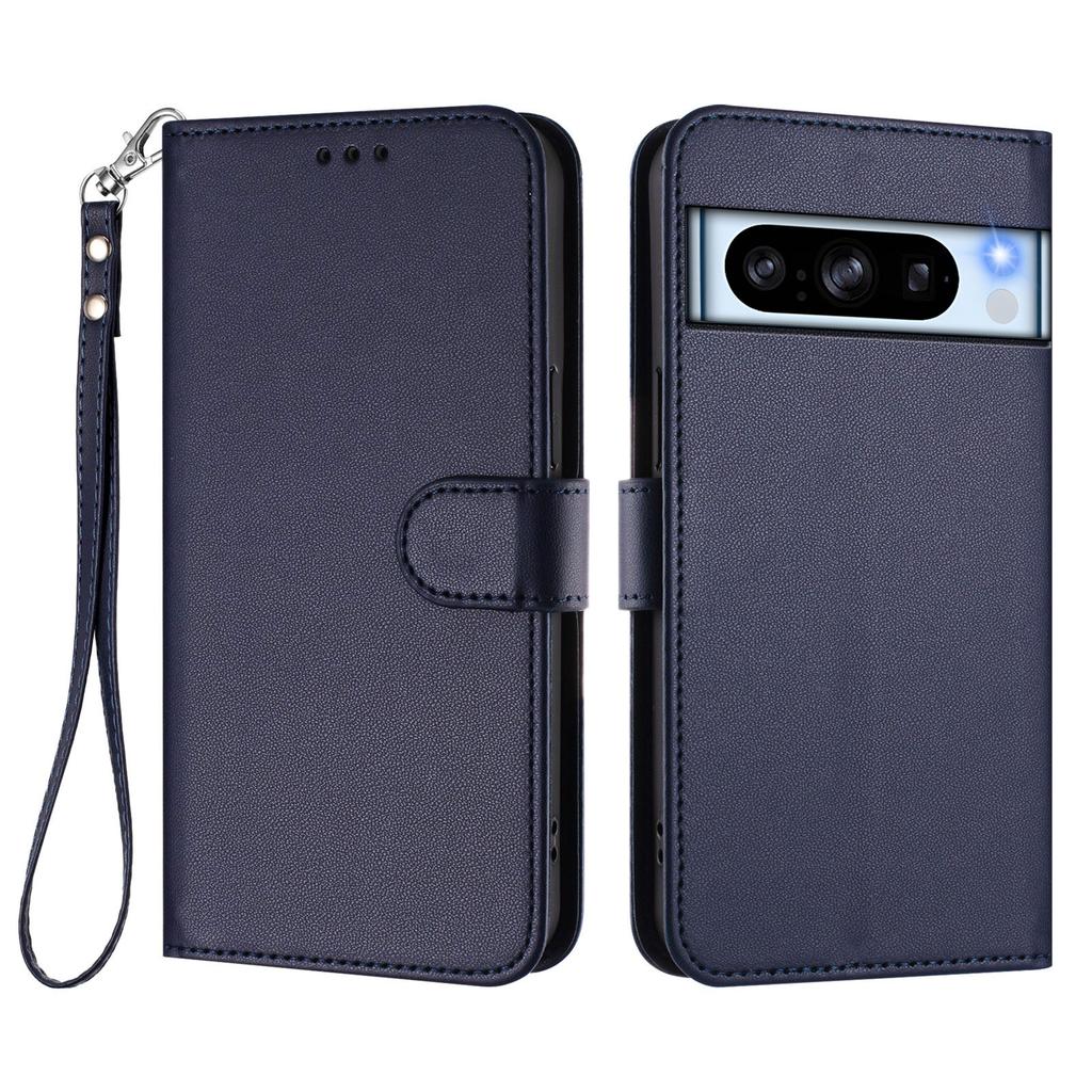 For Google Pixel 8 Pro Leather Case Wallet Stand Phone Cover with Wrist Strap