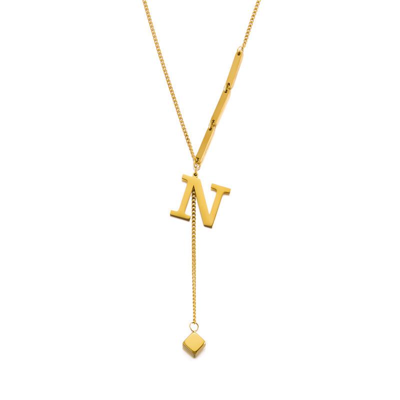 Stainless Steel Letter Necklace with Long Tassel Pendant for Women