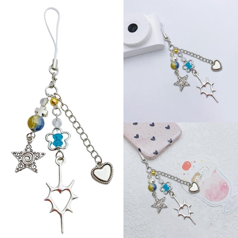 Herz-Kruzifix und Blume Handyband Handgemacht Perlen Schlüsselanhänger Charm Modischer Schlüsselanhänger Taschenzubehör für Modeliebhaber