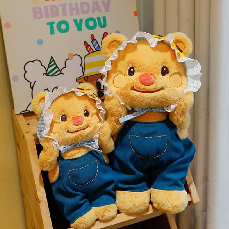 Adorável Urso de Pelúcia de Jeans Amarelo, Boneca Fofa Para Aniversários e Presentes