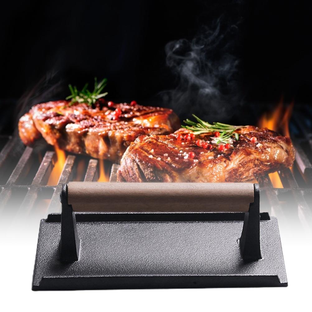 Cast Iron Rectangular Meat Press with Beech Wood Handle