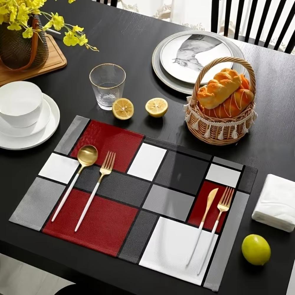 6 Piece Plaid Pattern Geometric Aesthetic Placemat Waterproof Dinning Table Mat Festive