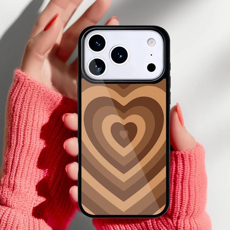 Latte Love Brown Heart Aesthetic soft Phone Case for iPhone 17 16 15 14 13 Pro Max Back Cover for 12 11 Pro Coque