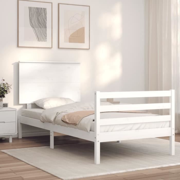 VidaXL Cadre de lit et tête de lit blanc 100x200 cm bois massif 3195212