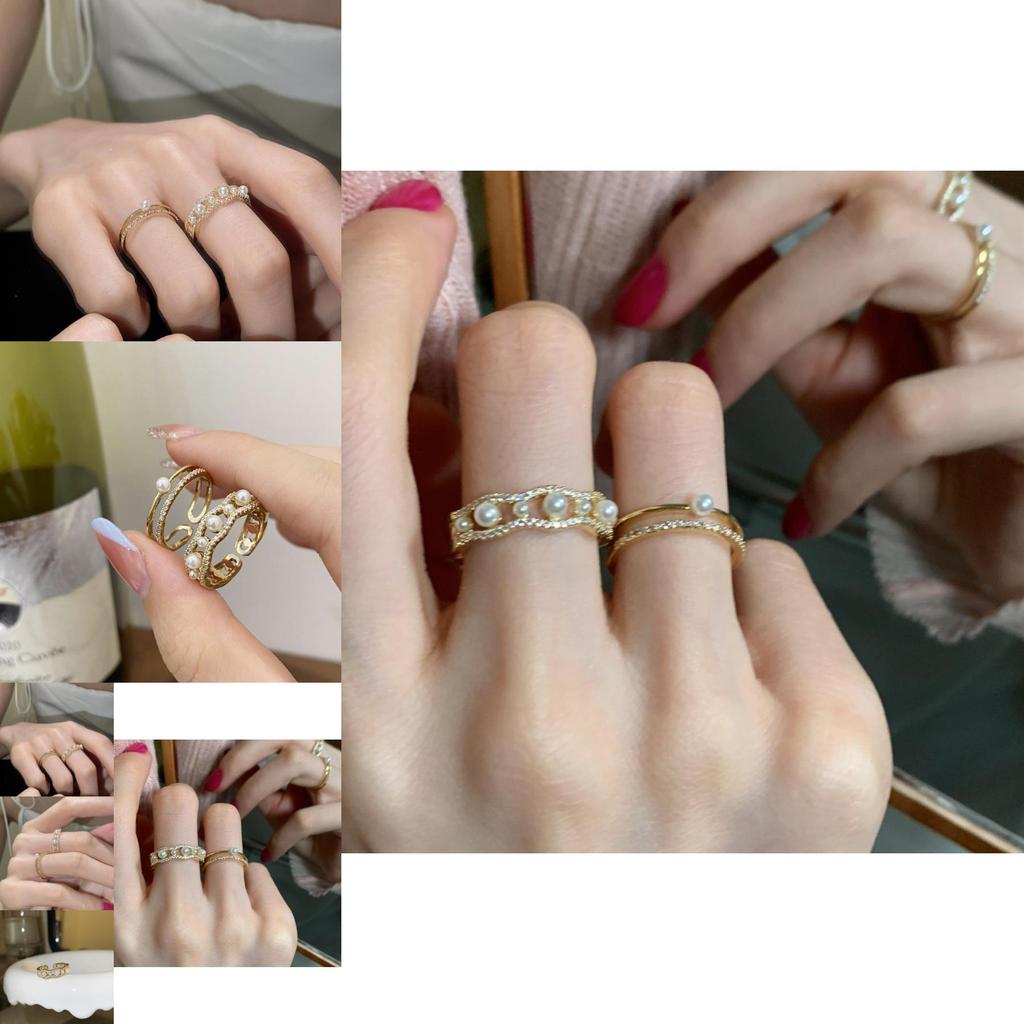 Fashionable Ins Style Double Layer Pearl And Rhinestone Ring For Women In Unique Design