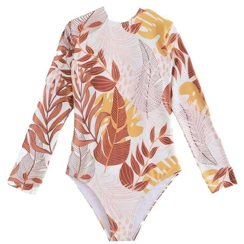 [New Fashion Printed Swimsuit Women] Long Sleeve Jumpsuit Back Cross European and American Hot Sale