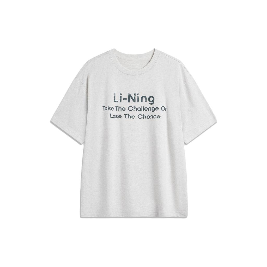 Li-Ning Weekend Youth Letter Print Soft Comfortable Casual Knit Short Sleeve T-Shirt Unisex Tops Flower-Gray Tile-Gray AHSU695-10