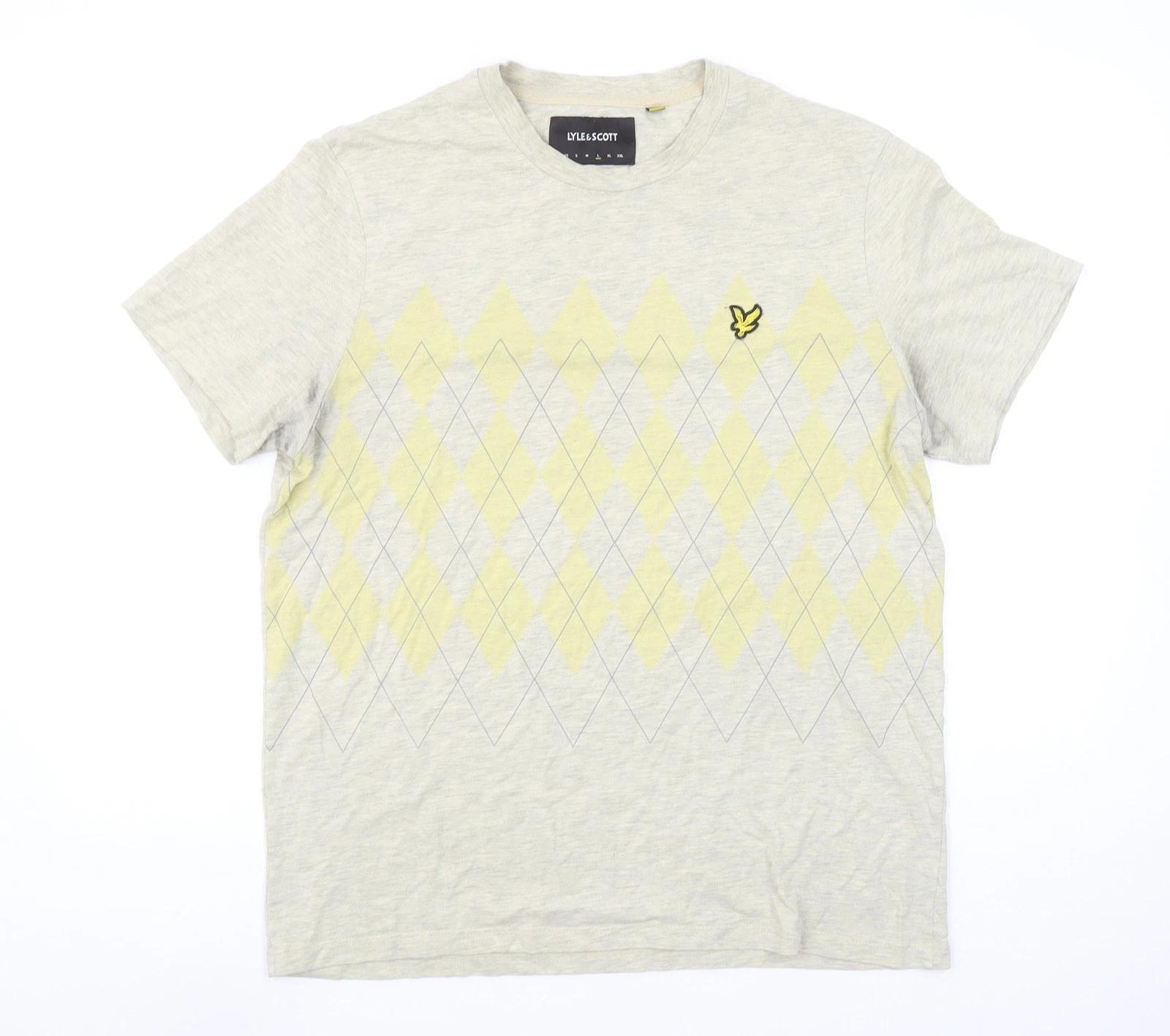 

Мужская бежевая футболка Lyle & Scott с ромбовидным узором (аргил), свободный крой, размер L 2XL