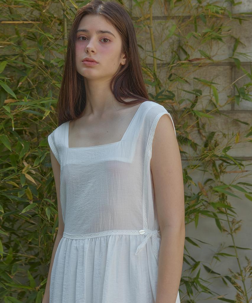 Anoetic Anc Square Neck Lace Waist Dress_White