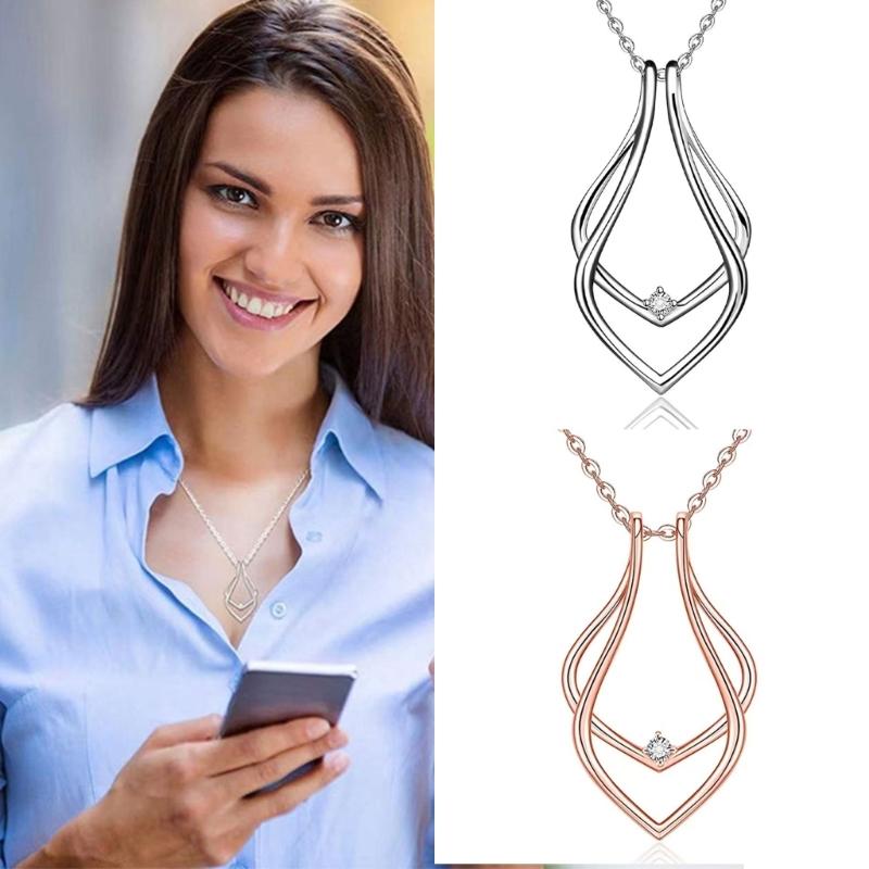 Collier Pendentif Sécurisé pour Fiançailles Forme Géométrique Porte-Bague Collier Argent Délicat Bijoux de Fiançailles pour Femmes Filles