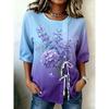 Women's Ombre Floral Print Drawstring Button Up Blouse, Casual Round Neck Tops for Spring Summer Daily Vacation Wear