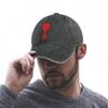 1Pc Red Heart Embroidery Washed Baseball Cap For Adults, Minimalist Retro Style Casual Soft Adjustable Dad Hat, Perfect As Gift