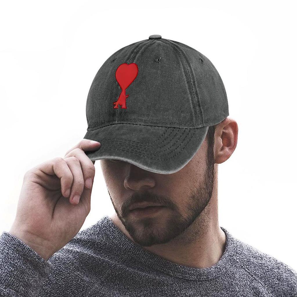 1Pc Red Heart Embroidery Washed Baseball Cap For Adults, Minimalist Retro Style Casual Soft Adjustable Dad Hat, Perfect As Gift