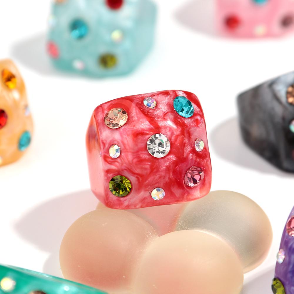 New Sweet Colorful Chunky Acrylic Finger Rings for Women Girl Trendy Resin Crystal Square Stackable Ring Minimalist Jewelry Gift