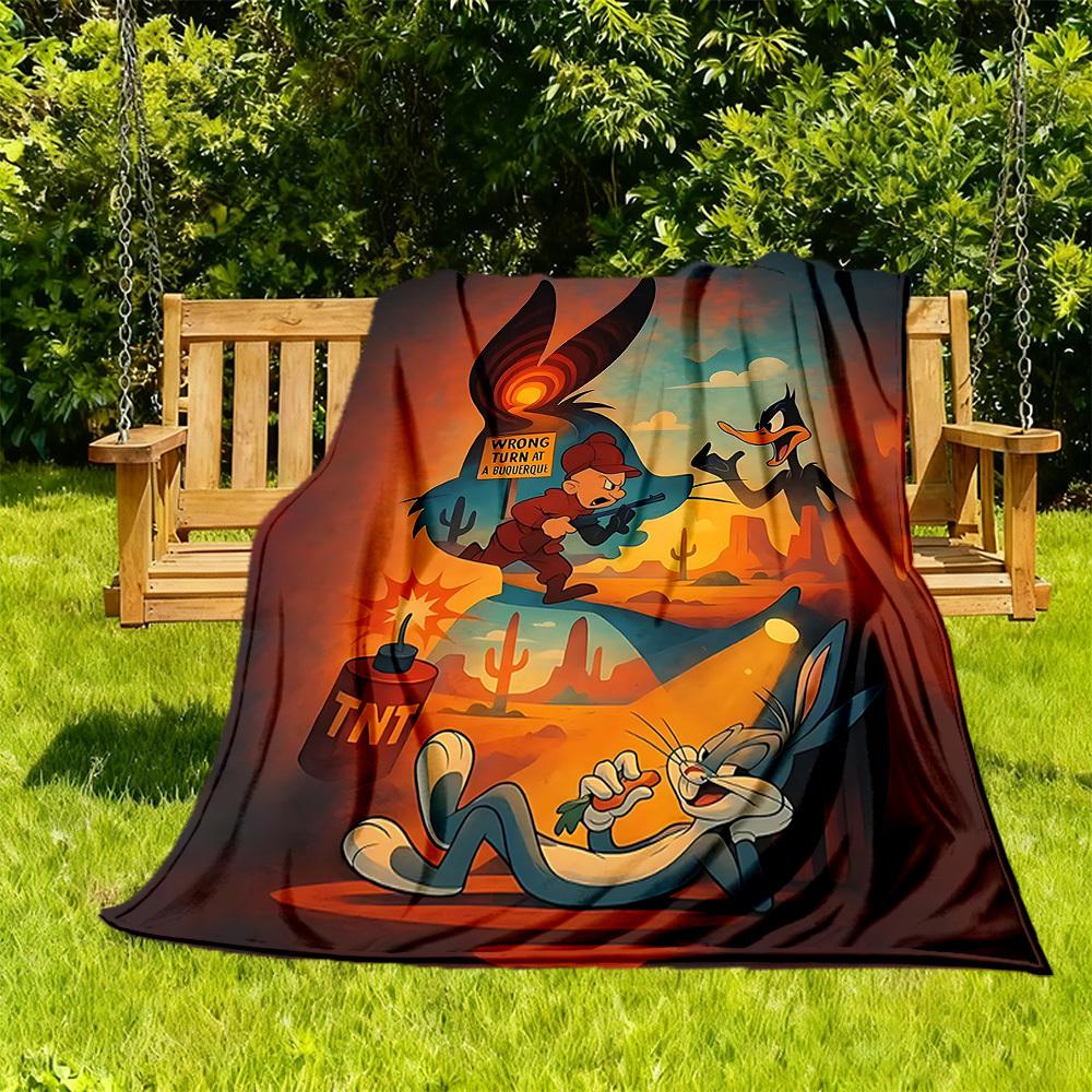 1PC Looney Tunes Cartoon Characters Outdoor Blanket Lightweight Flannel, Soft & Warm, All-Season, Outdoor, Camping, Living Room, Office, L1106108