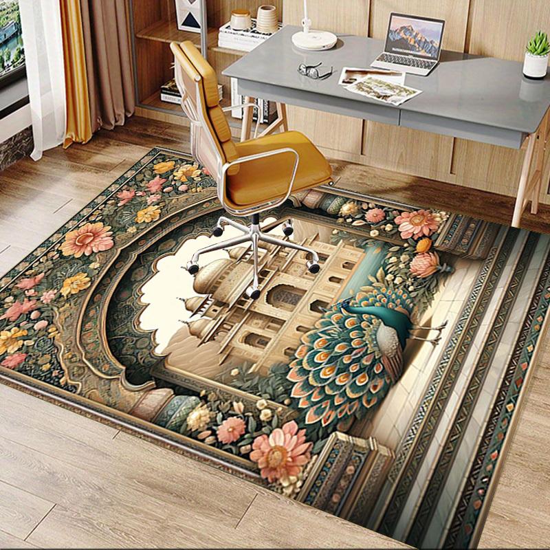 1PC Taj Mahal Peacock Non-Slip Floor Carpet Compatible for Office&Living Room&Bedroom&Dining room - Flat - Weave Machine-S0342