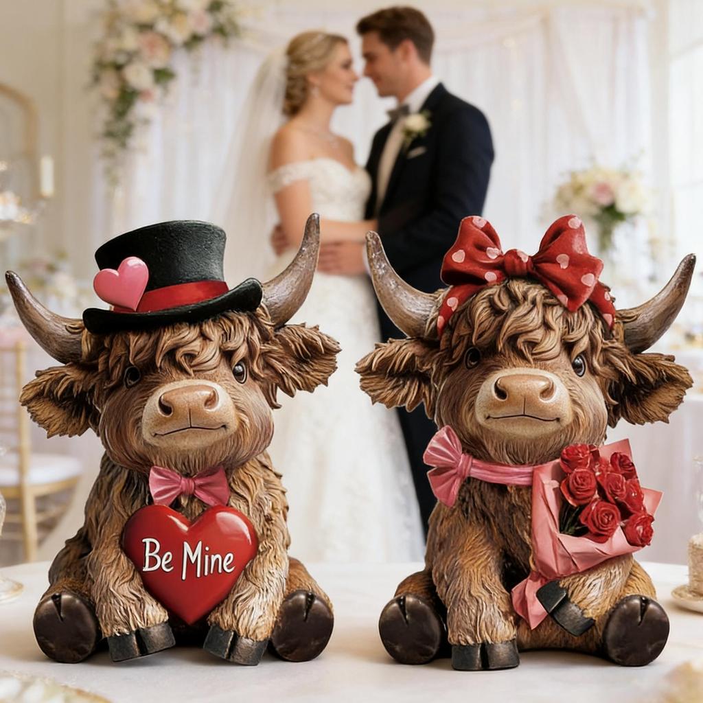 Mini Cow Figurines Valentine's Day Romantic Calf Decorations 2 Piece Animal Statues For Home Decor For Him Her Wedding Farmhouse