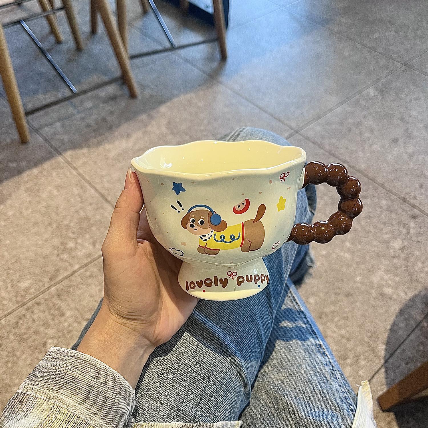 

Dashu Puppy Mug Cute Goblet Cup Ceramic Water Cup Women Large Capacity Home Coffee Breakfast Cup Children 301-400ml