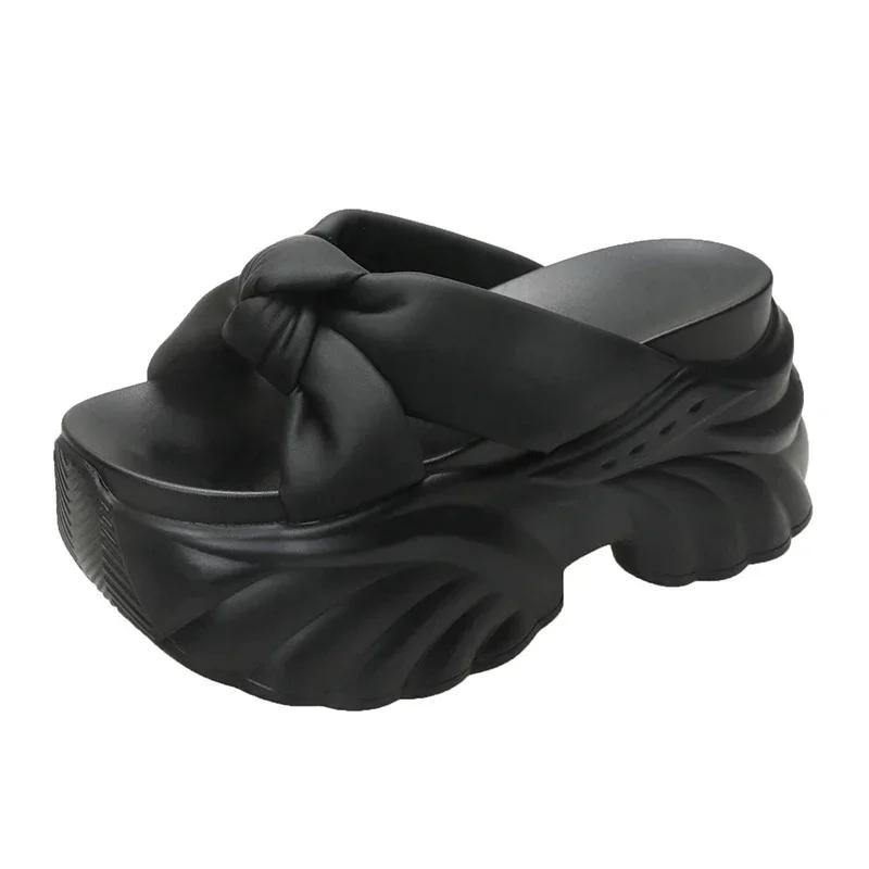 Fashion 9CM Design Platform Slippers 2025 Women Summer Wear Fashion New Style Increase Sandals Casual Muffin Flip-flops Beach Shoes